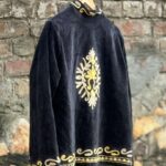 Womens Black Velvet Embroidered Jacket with Floral Design